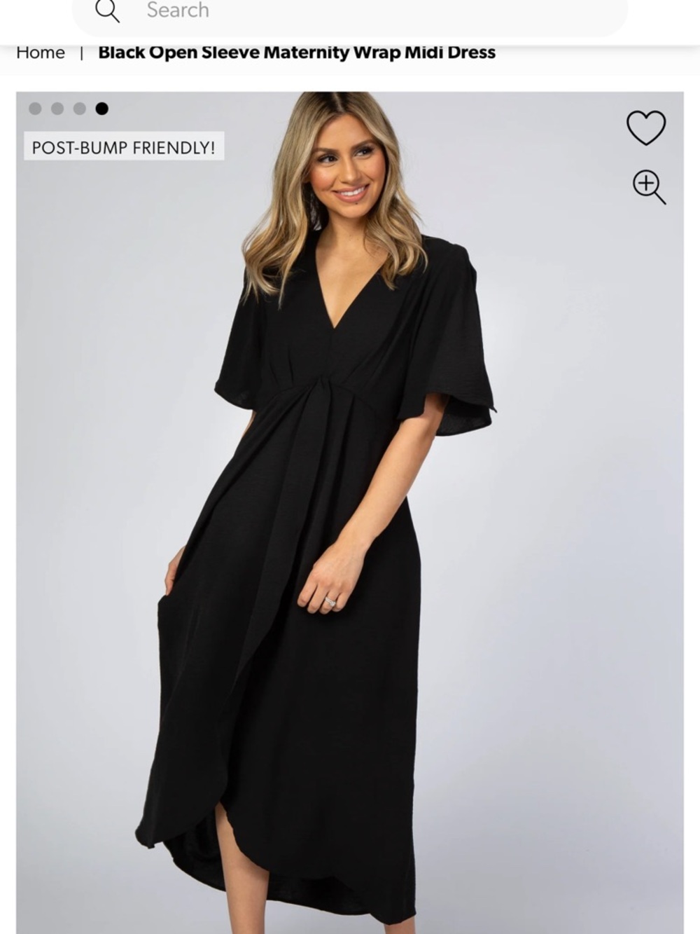 Pinkblush Maternity Black Wrap Midi Dress with Flutter Sleeves